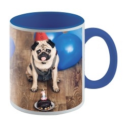 Taza personalizada con asa e interior azul 