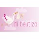 Tarjeta PVC cigüeña rosa