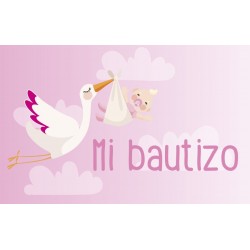 Tarjeta PVC cigüeña rosa