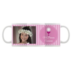 Taza personalizada comunión caliz rosa