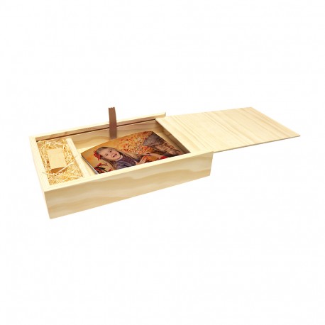 Caja Madera para Fotos 15x20 + usb Corredera